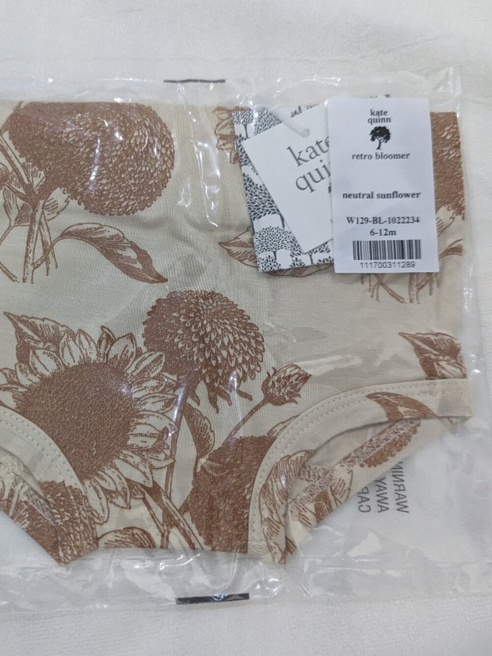 Kate Quinn Neutral Sunflower Retro Bloomer size 6-12 months NIB